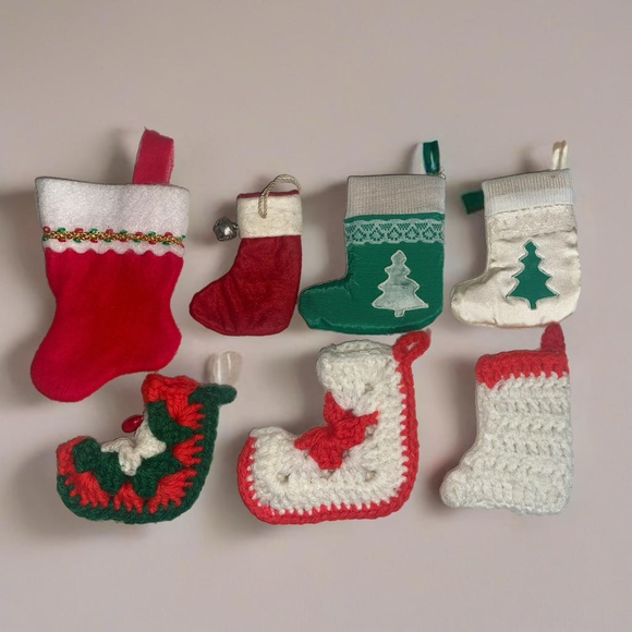 Other - Vintage Lot of 7 Mini Holiday Christmas Stockings Ornaments Crochet Handmade